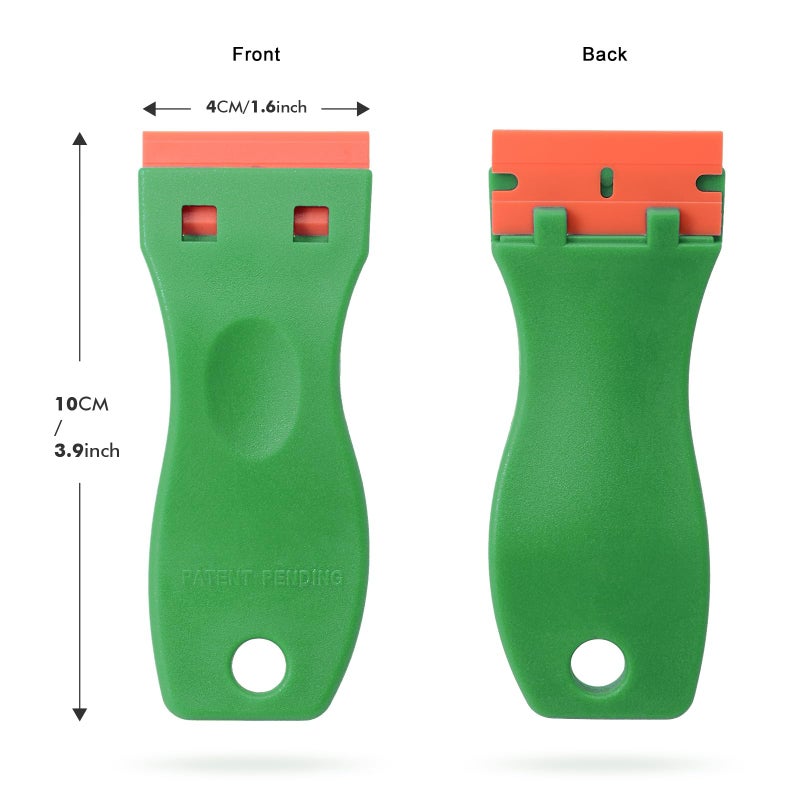 FOSHIO 2PCS Green Plastic Razor Sticker Remover Paint Scrapers with Contoured Grip + 100 PCS 1.5 inch Refillable Double Edge Plastic Razor Blades for Cleaning Adhesive Vinyl Decals Stickers Labels - Image 3